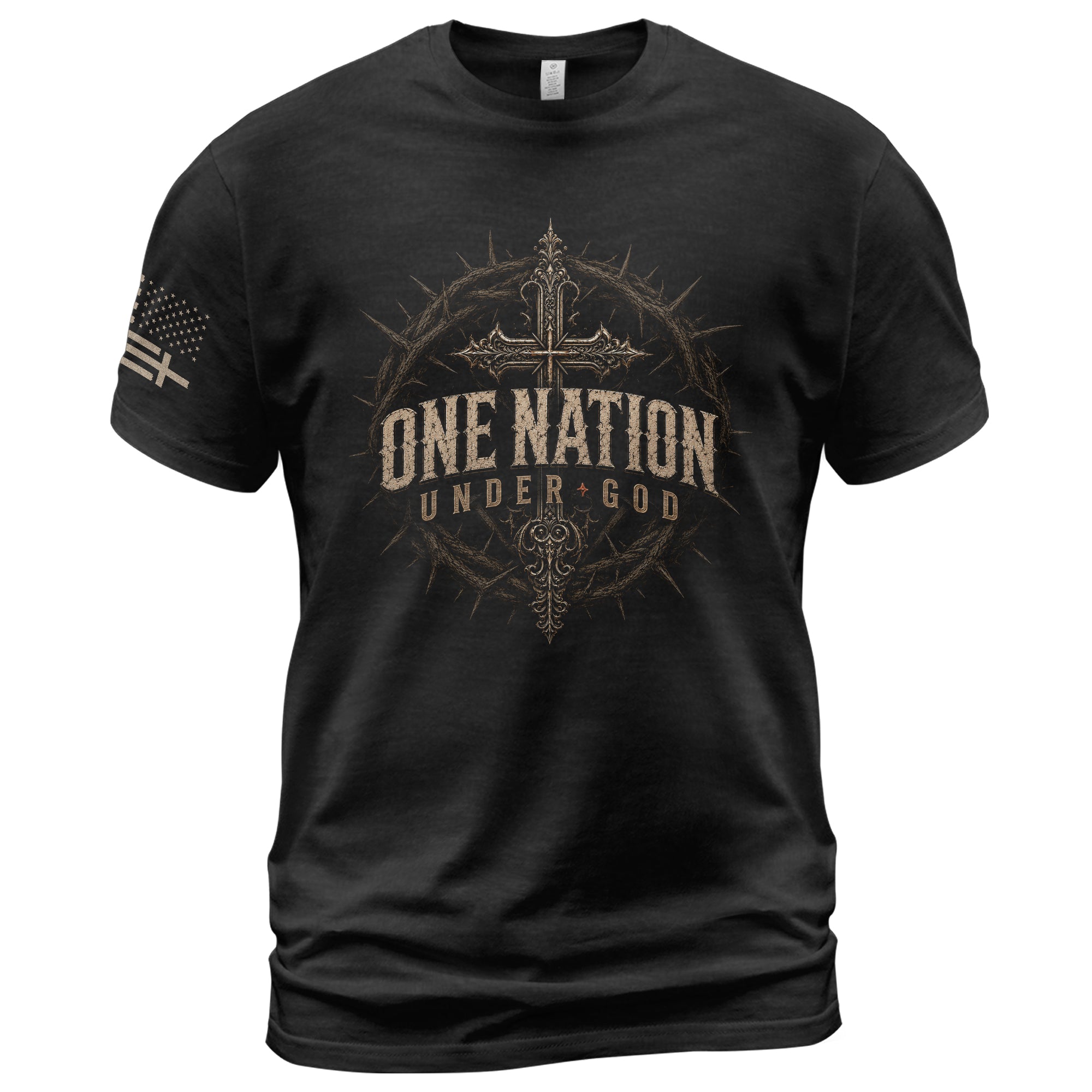One Nation Under God T Shirt Christian Cross Crown Of Thorns Religious Faith Apparel Tee