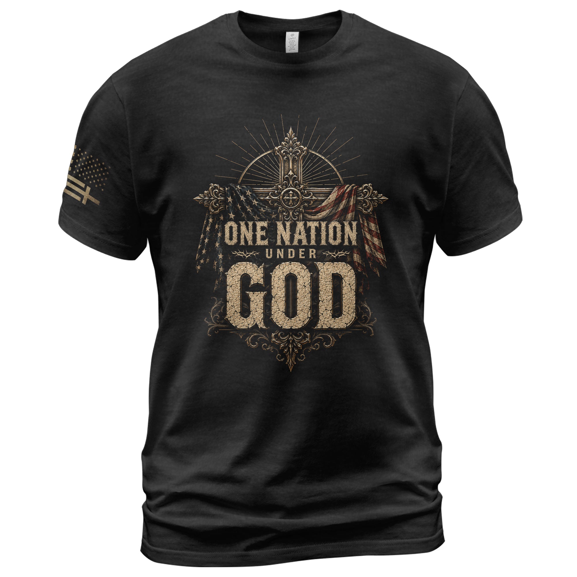 One Nation Under God T Shirt American Flag Cross Christian Patriotic Religious Apparel Tee
