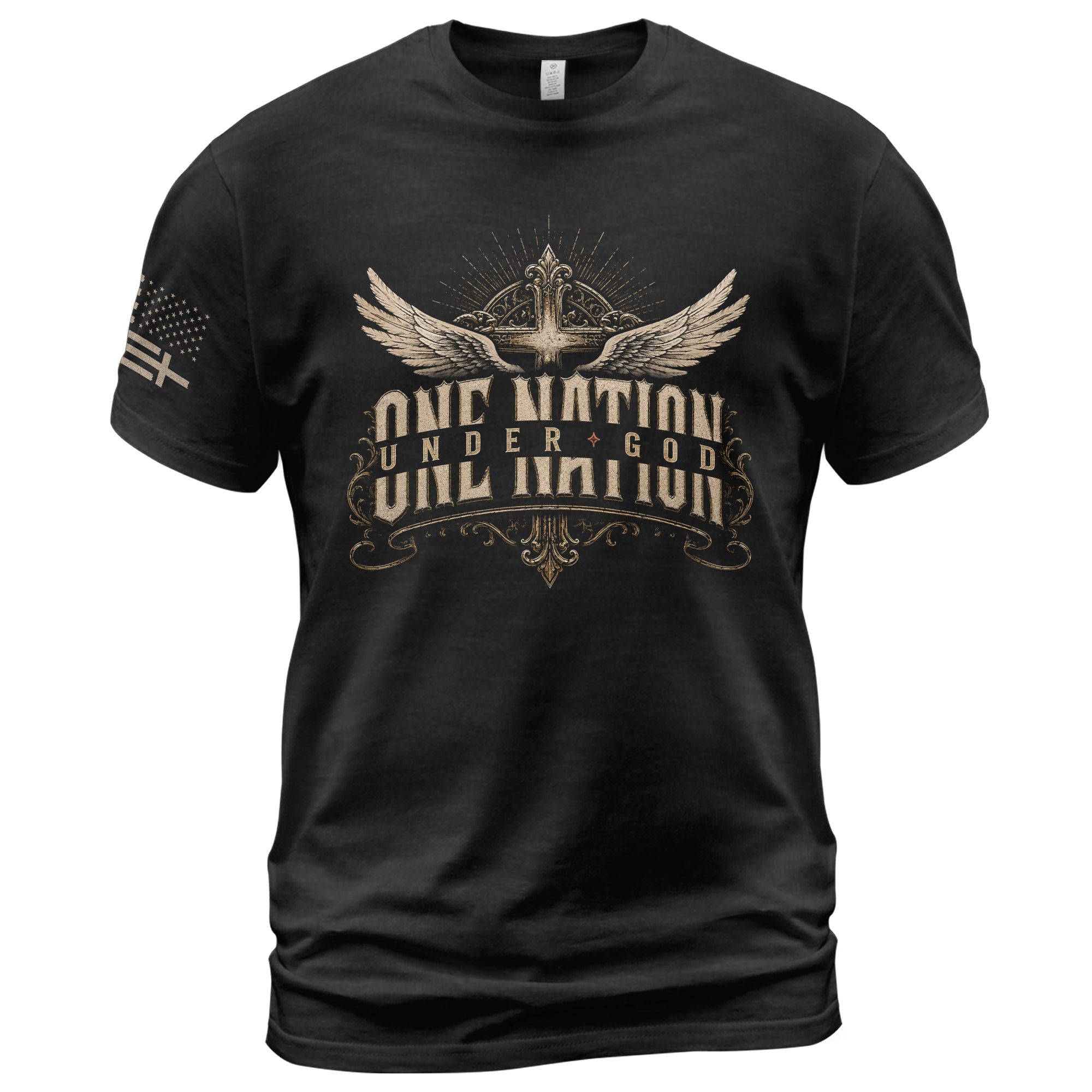 One Nation Under God T Shirt Angel Wings Cross Christian Religious Faith Apparel Tee