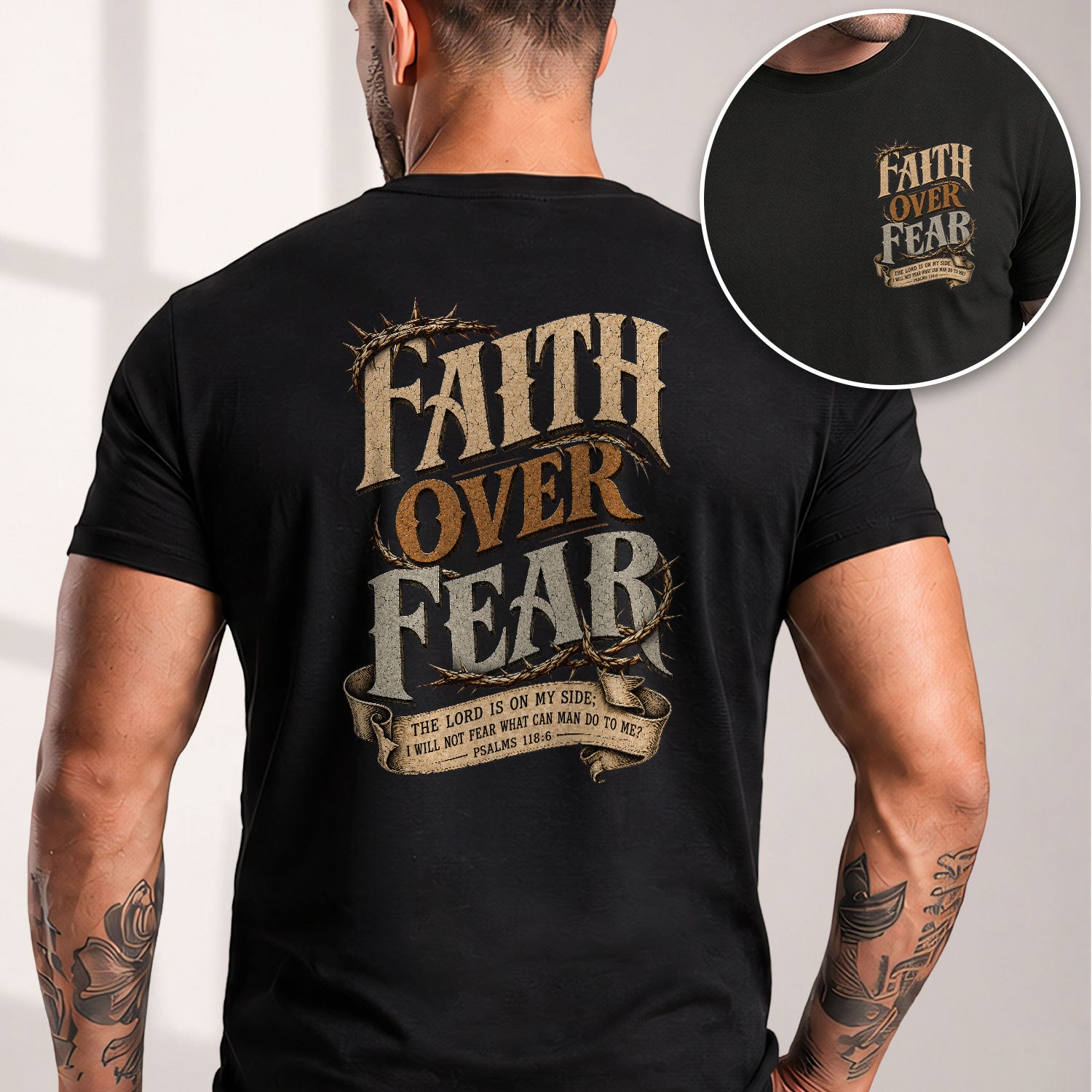 Faith Over Fear T Shirt Christian Crown Of Thorns Psalms 118 6 Religious Tee Top - Rust Field Wear