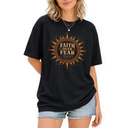 Faith Over Fear T Shirt Christian Women Sun Psalms 118 6 Religious Tee Apparel Top - Rust Field Wear