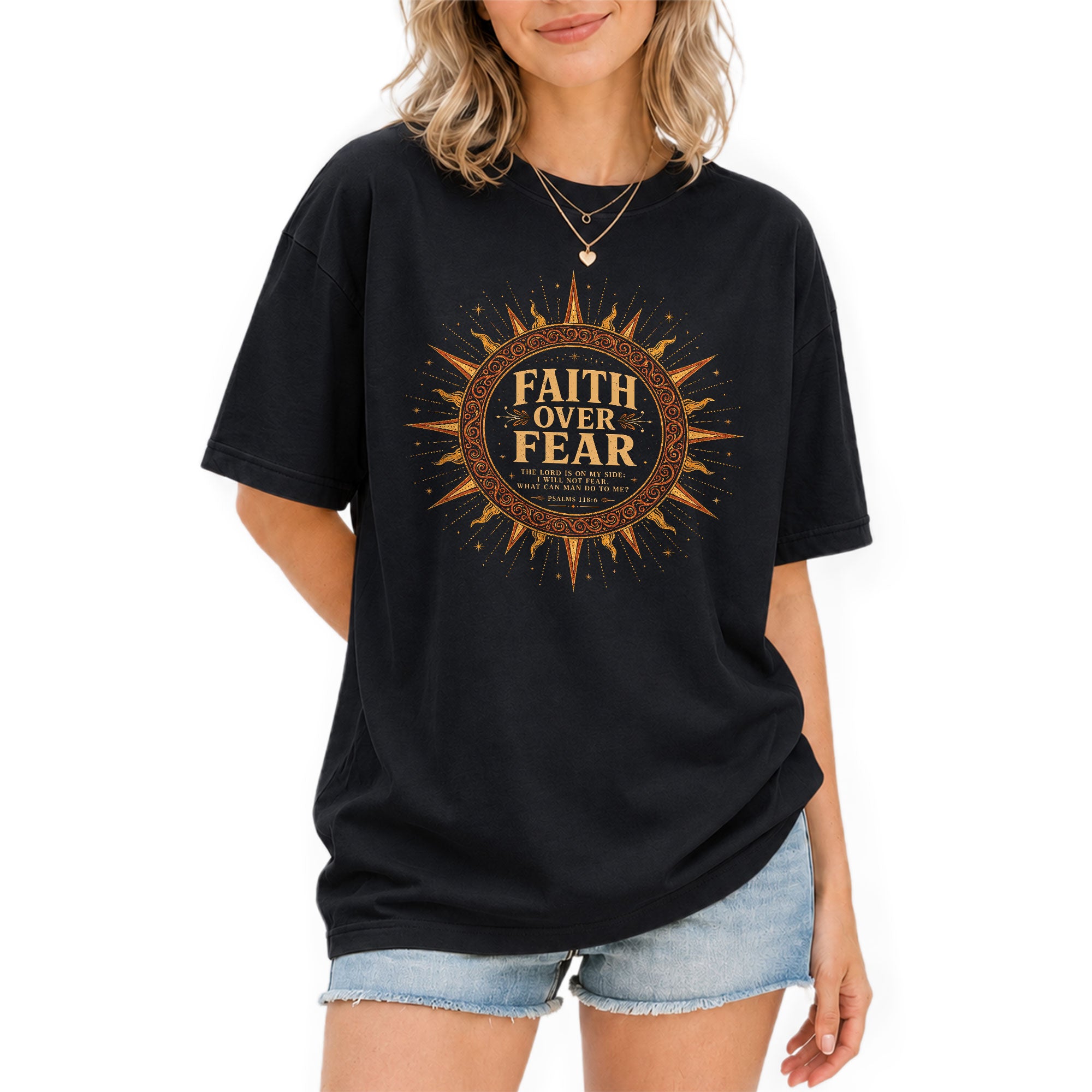 Faith Over Fear T Shirt Christian Women Sun Psalms 118 6 Religious Tee Apparel Top - Rust Field Wear