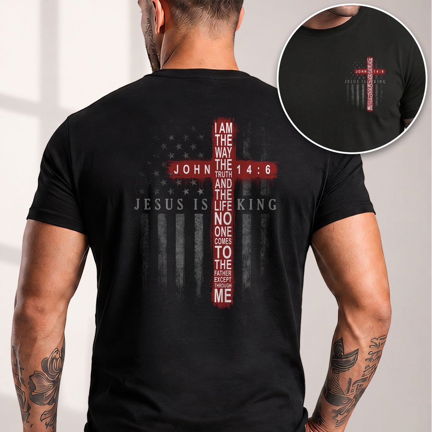 Jesus Is King T Shirt Christian Cross John 14 6 American Flag Religious Faith Tee - Rust Field Wear