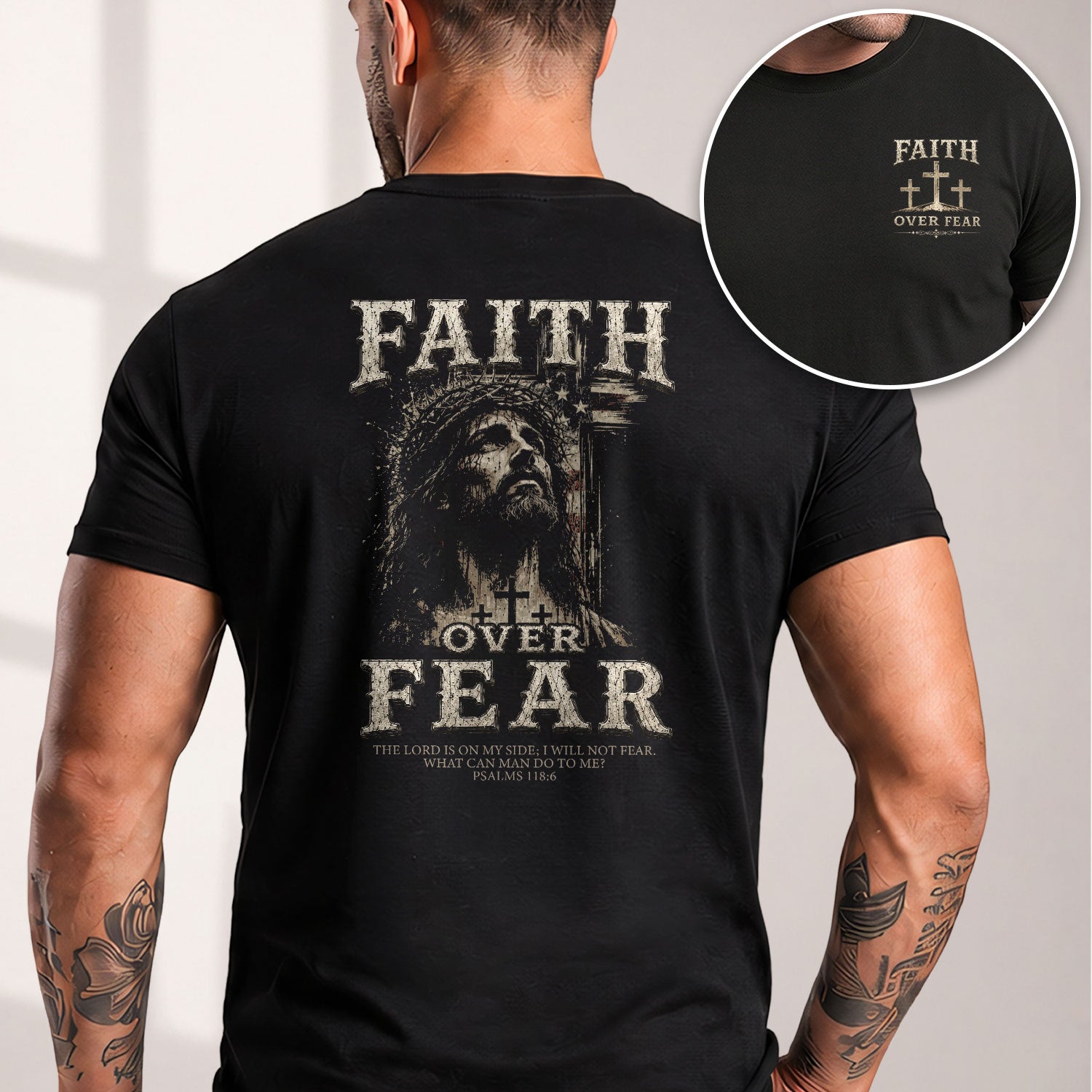 Faith Over Fear T Shirt Christian Jesus Three Crosses Psalms 118 6 Religious Tee - Rust Field Wear