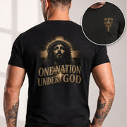 One Nation Under God Shirt Patriotic Christian Men Shirt Jesus Portrait Cross Graphic Tee - Rust Field Wear