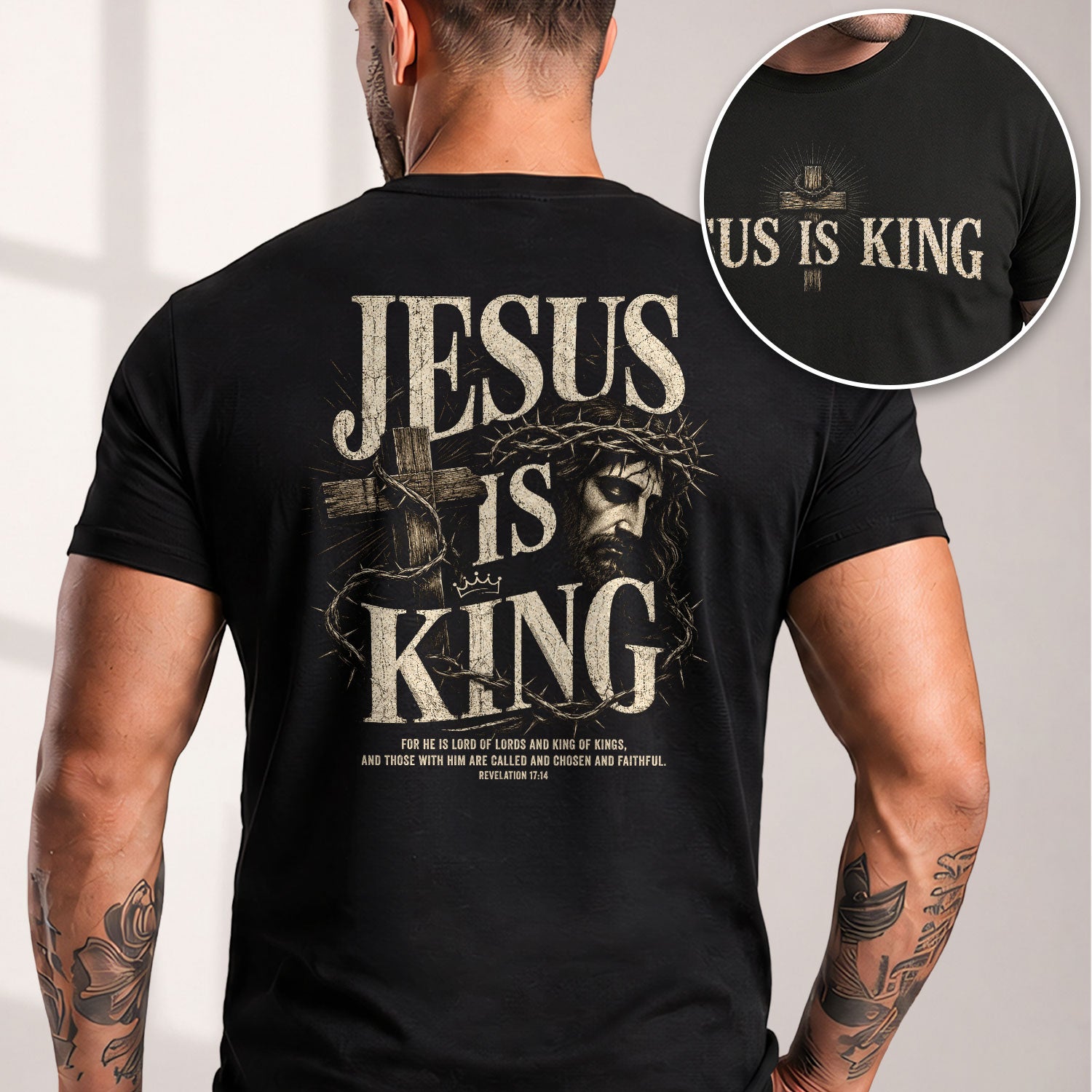 Jesus Is King Shirt Christian Men Shirt Revelation 17 14 Cross Graphic Tee Bible Verse - Rust Field Wear