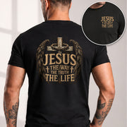 Jesus The Way The Truth The Life Cross Wings Crown Of Thorns Christian T Shirt Men - Rust Field Wear