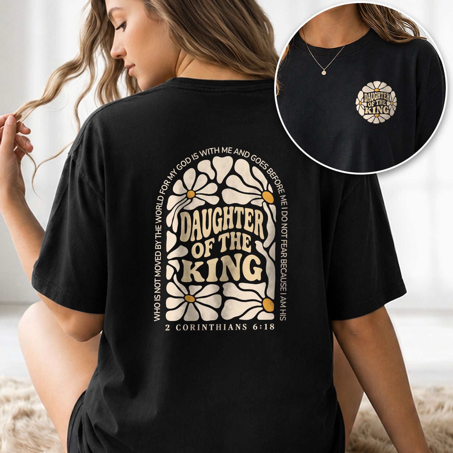 Daughter Of The King Shirt Retro Daisy Flower 2 Corinthians 6 18 Christian Graphic Tee - Rust Field Wear