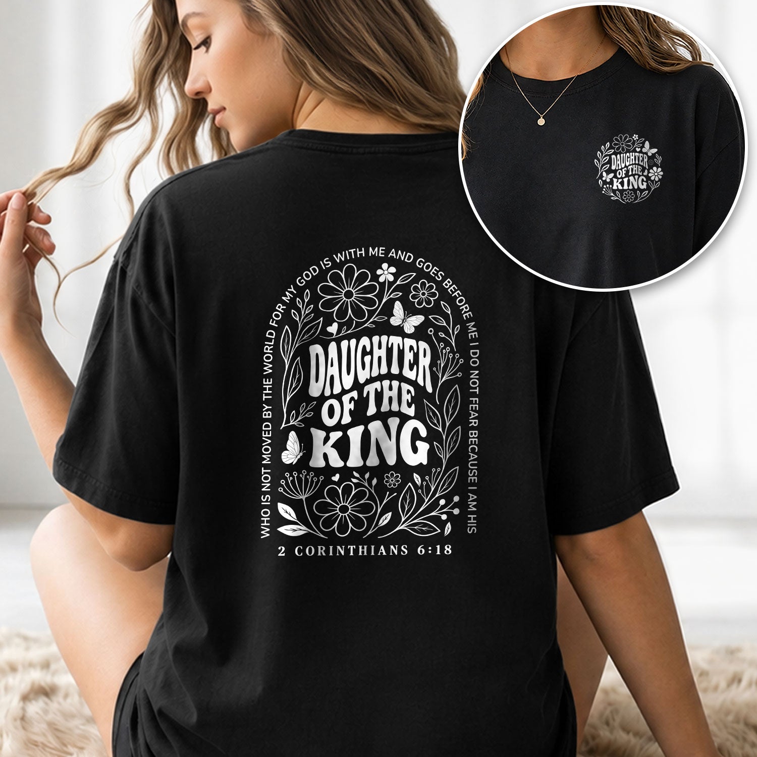 Daughter Of The King Shirt Wildflower Butterfly 2 Corinthians 6 18 Christian Graphic Tee - Rust Field Wear