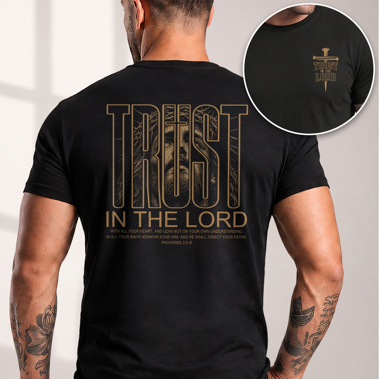 Trust In The Lord Jesus Proverbs 3 5 6 Graphic Christian T Shirt Apparel Men Clothing - Rust Field Wear
