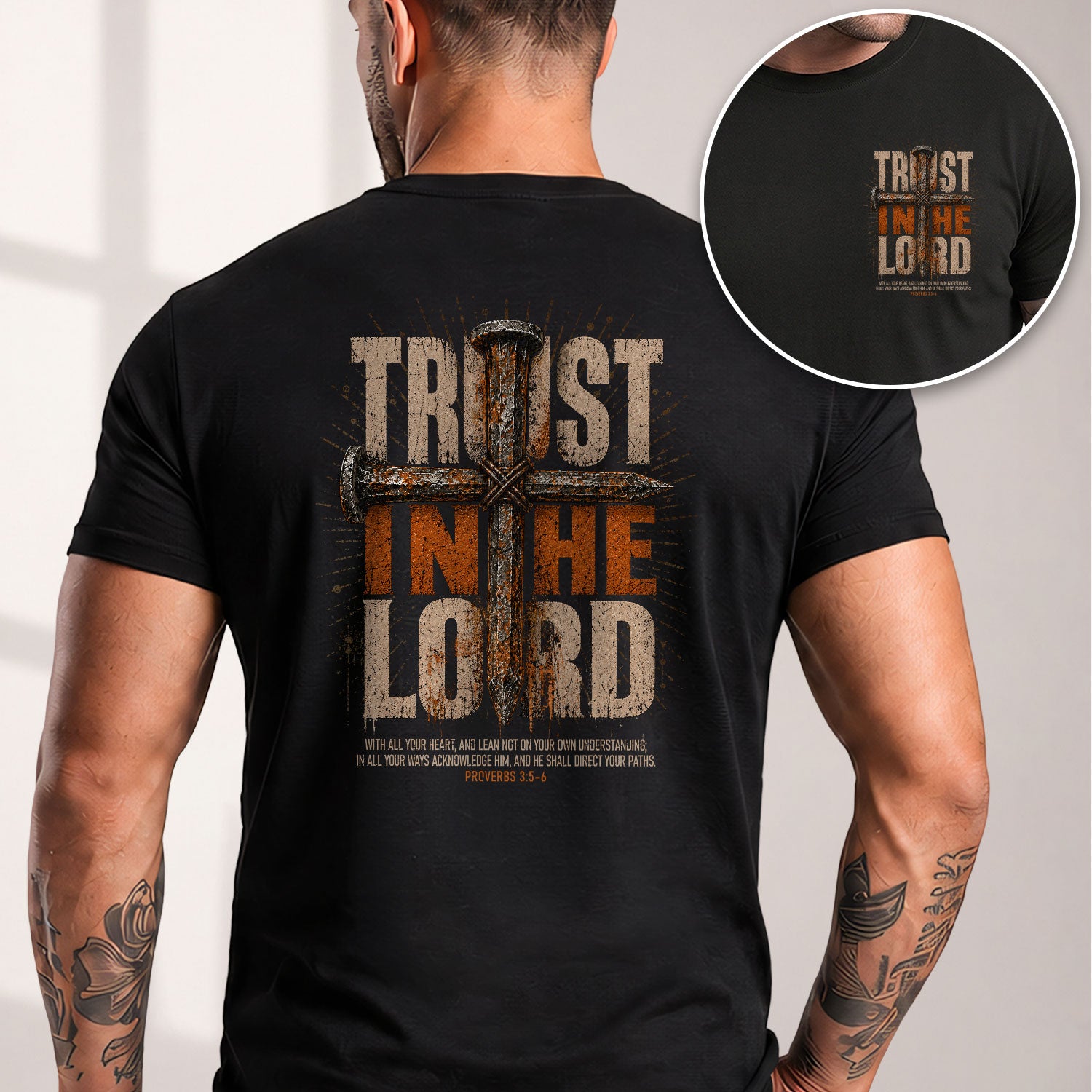Trust In The Lord T Shirt Christian Cross Proverbs 3 5 6 Bible Verse Religious Apparel Tee - Rust Field Wear