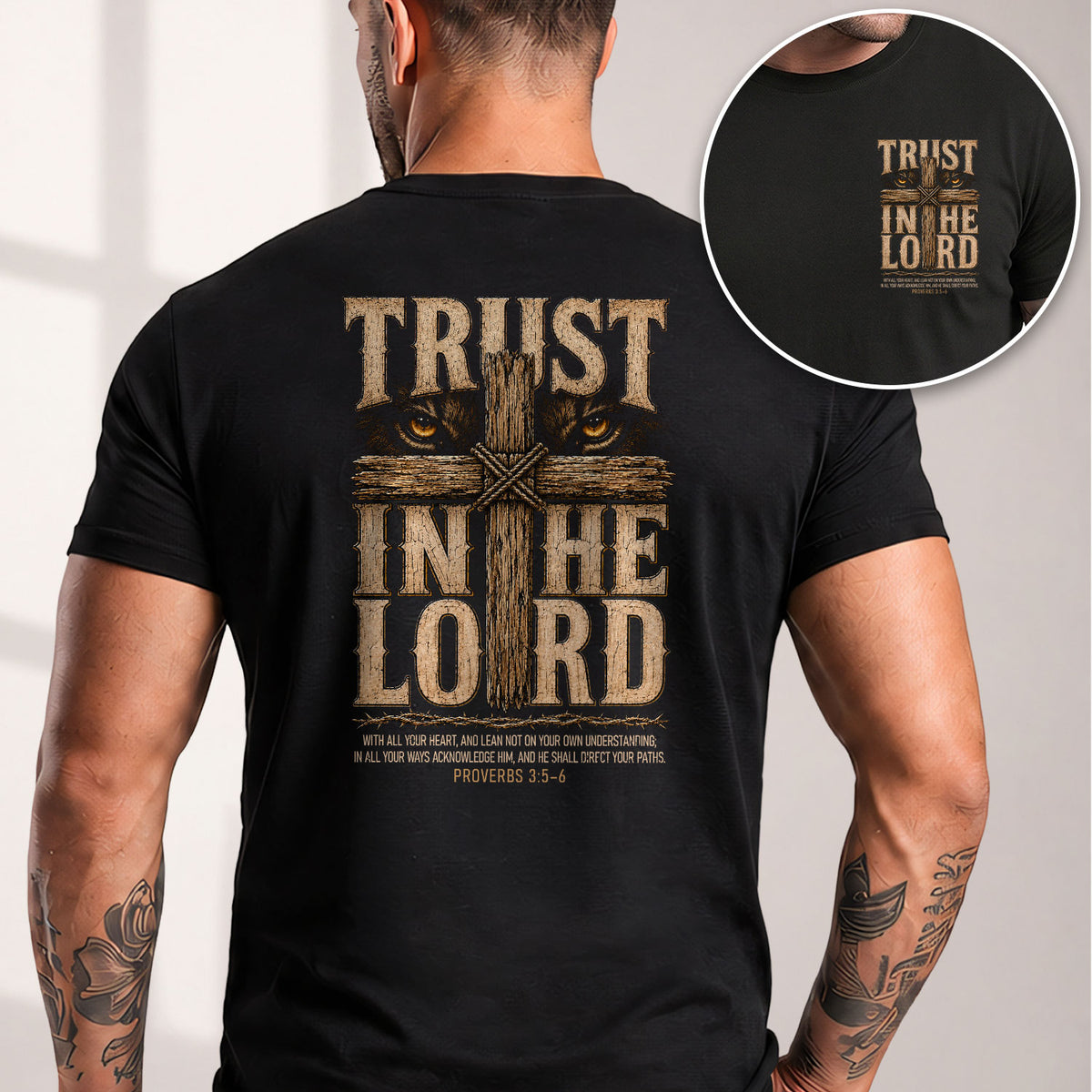 Trust In The Lord T Shirt Christian Lion Cross Proverbs 3 5 6 Religious Faith Tee - Rust Field Wear