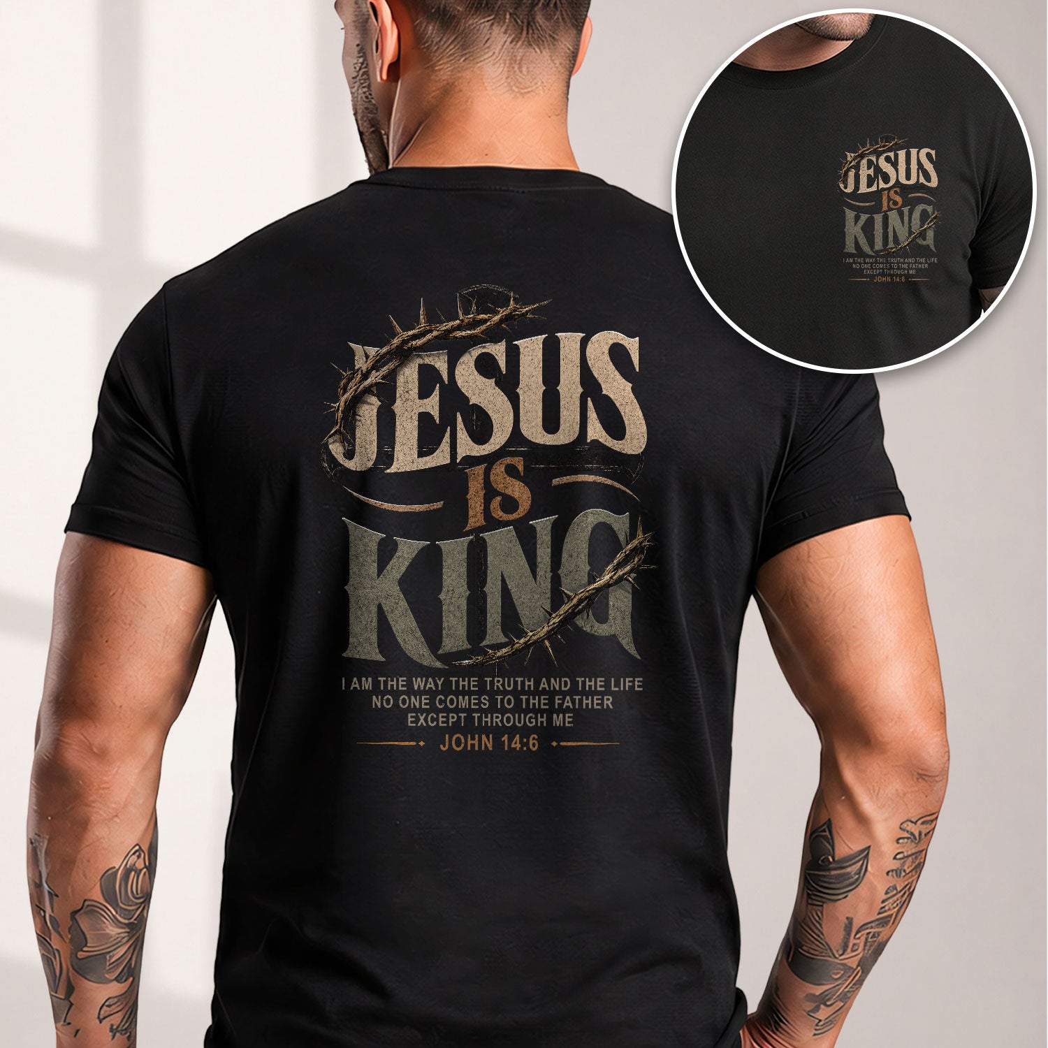 Jesus Is King T Shirt Christian Cross Crown Of Thorns John 14 6 Bible Verse Religious Apparel Tee - Rust Field Wear