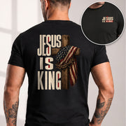 Jesus Is King Shirt Patriotic Christian Men Shirt Wooden Cross American Flag Crown Of Thorns - Rust Field Wear