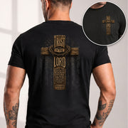 Trust In The Lord Wooden Cross Scripture Christian Graphic Casual Crewneck Tee Men - Rust Field Wear