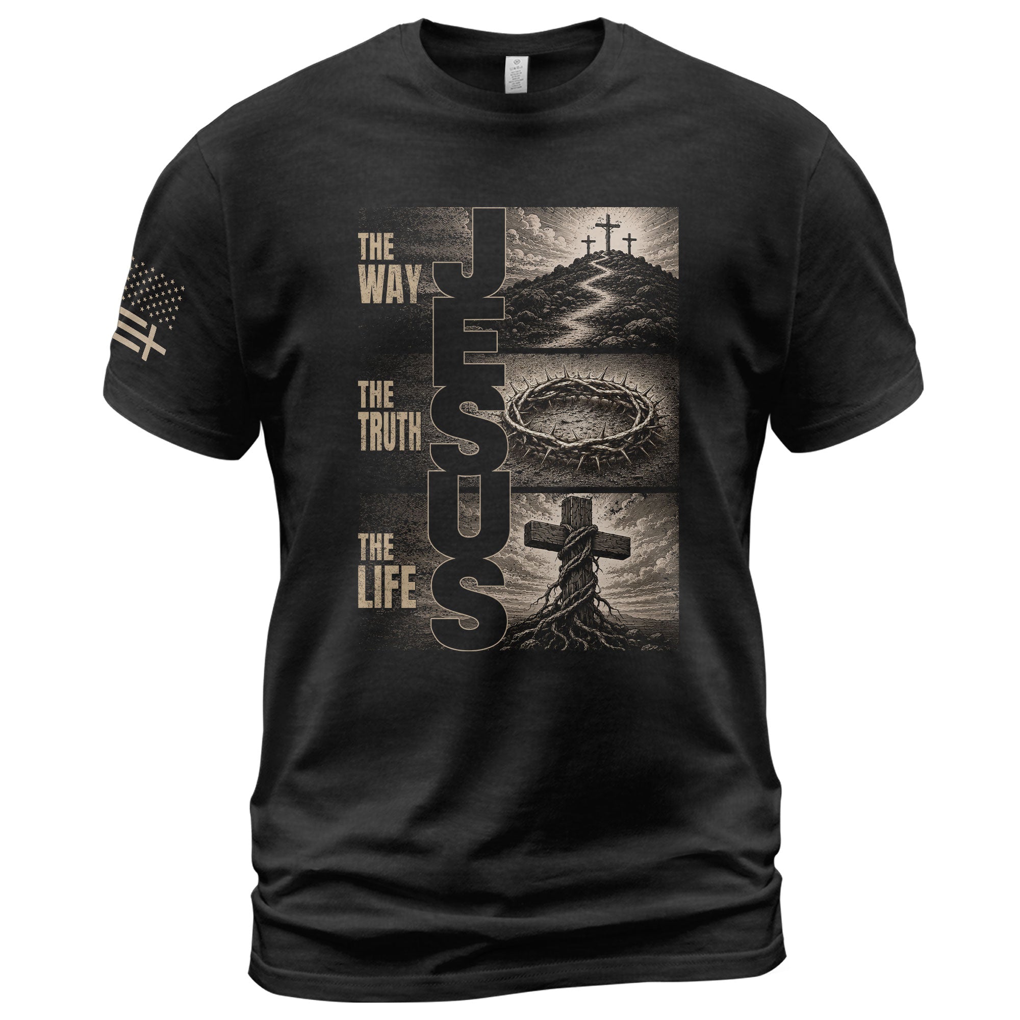 Jesus The Way The Truth The Life Shirt Men Christian T-Shirt Cross Crown Thorns Graphic Tee