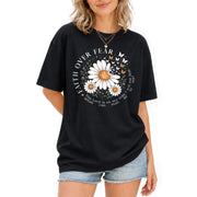 Faith Over Fear Shirt Women Christian Daisy T-Shirt Religious Faith Bible Verse Graphic