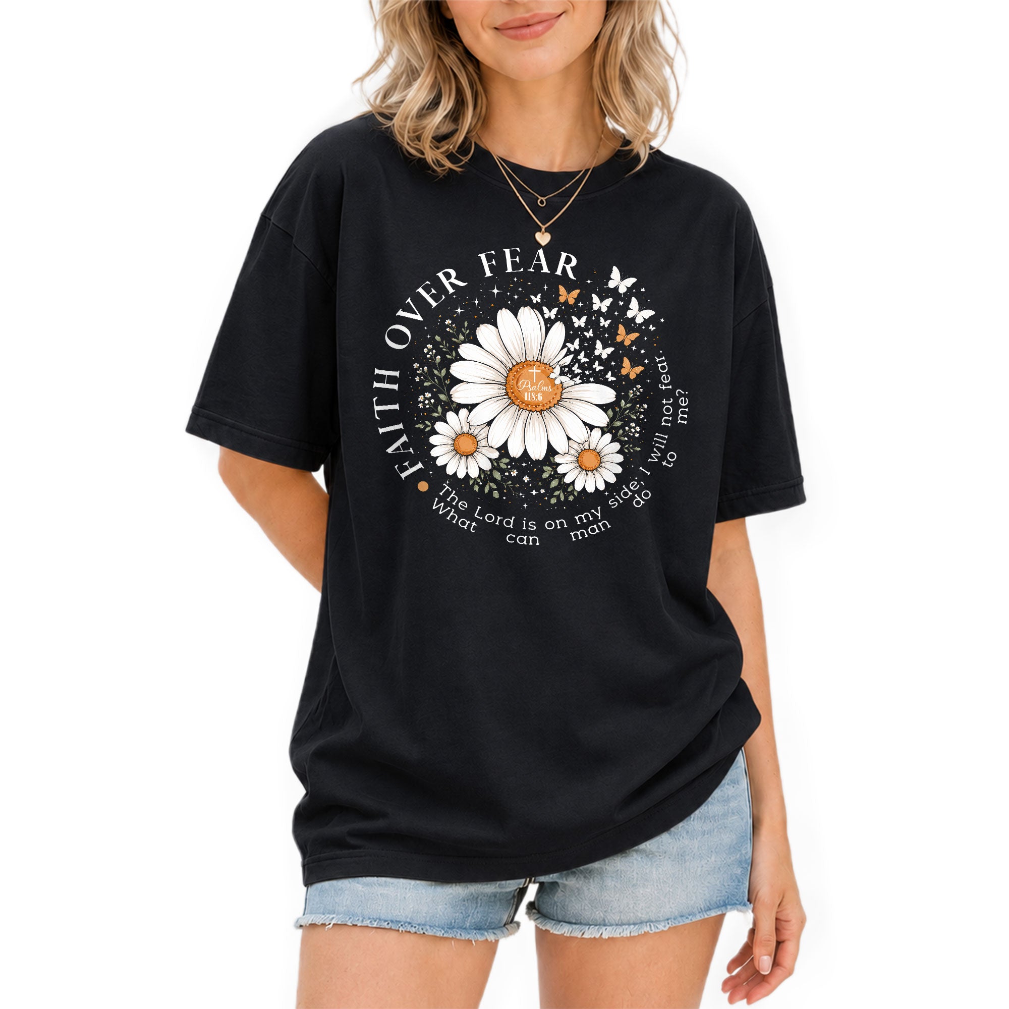 Faith Over Fear Shirt Women Christian Daisy T-Shirt Religious Faith Bible Verse Graphic