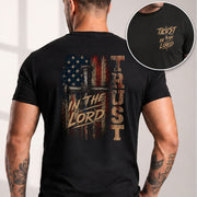 Trust In The Lord Shirt Mens Jesus Cross Flag Tee Christian Religious Graphic Shirt - Rust Field Wear