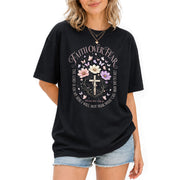 Faith Over Fear Psalms 118:6 Floral Cross Christian Graphic Tee For Women Apparel - Rust Field Wear