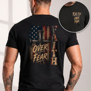 Faith Over Fear Nail Cross USA Flag Christian Graphic Tee Shirt For Men Clothing - Rust Field Wear