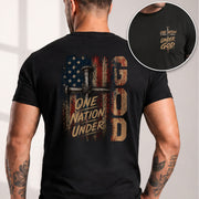 One Nation Under God Nail Cross USA Flag Christian Graphic Tee Shirt Men Faith Wear - Rust Field Wear