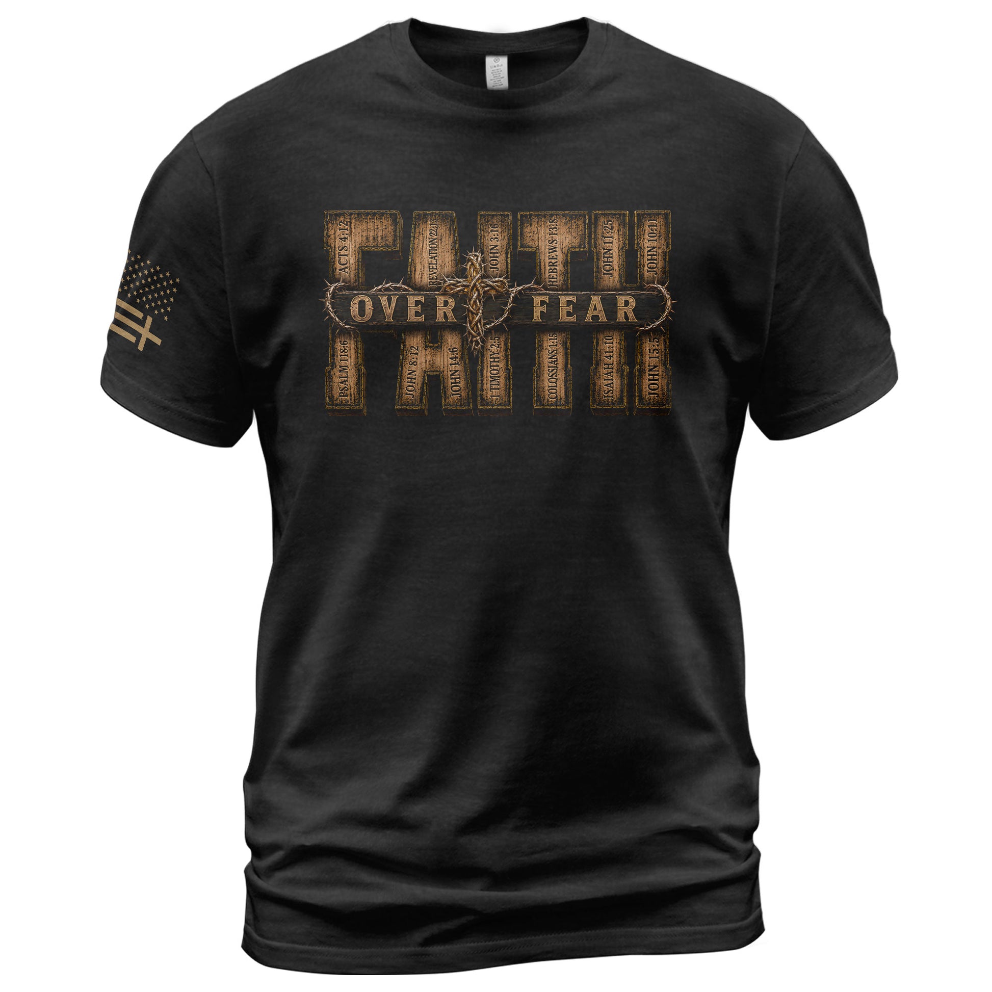 Faith Over Fear Wood Letters Scripture Christian Graphic Tee Shirt For Men Apparel - Rust Field Wear