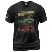 Faith Over Fear Three Panel Cross Crown Of Thorns Christian Graphic Tee Shirt For Men - Rust Field Wear