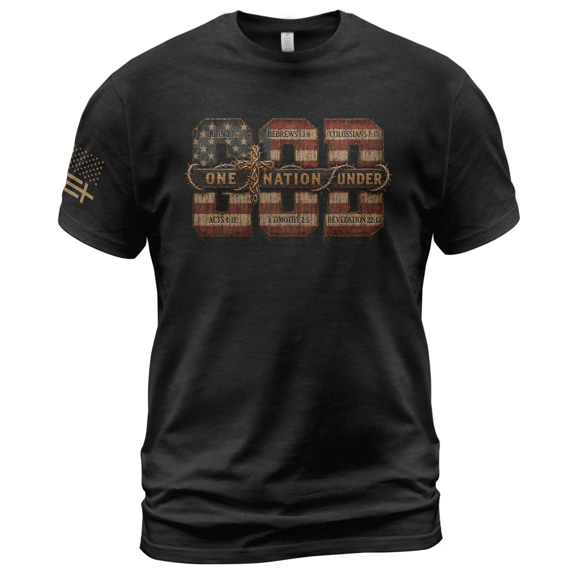 One Nation Under God USA Flag Scripture Christian Graphic Tee Shirt For Men Apparel - Rust Field Wear