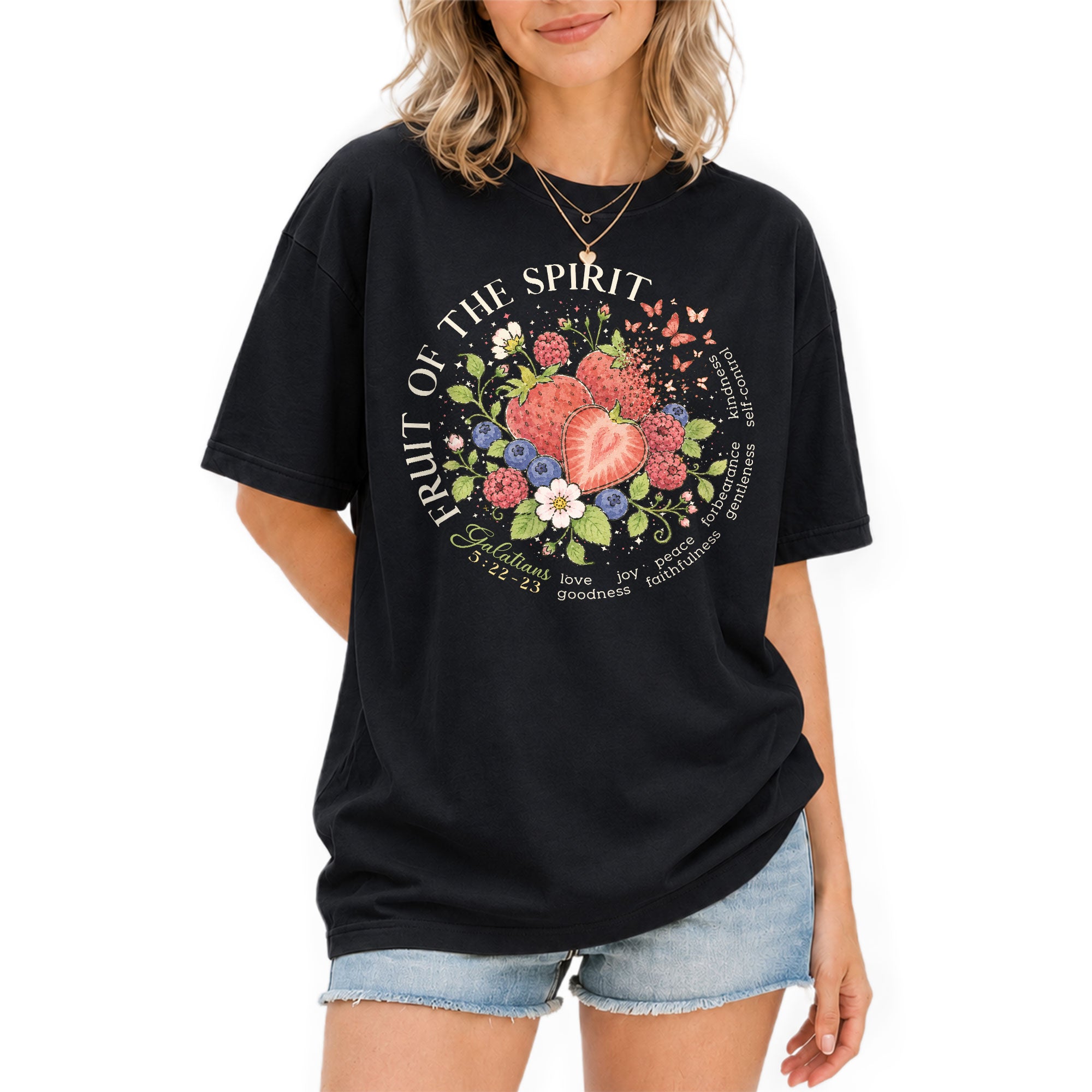 Fruit Of The Spirit Galatians 5 22 23 Berry Christian Graphic Tee For Women Apparel