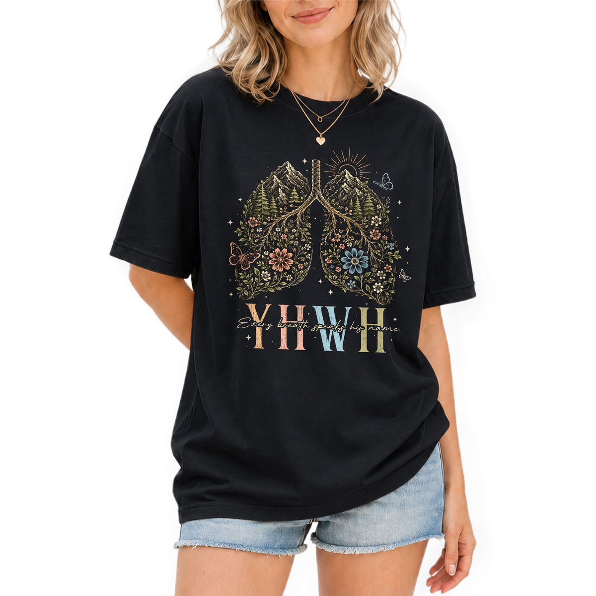 Devout Christian YHWH Lungs Nature Aesthetic Women Graphic Tee Shirt Vintage Cotton - Rust Field Wear