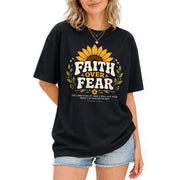 Faith Over Fear Sunflower Psalms Scripture Cute Blue Christian Tee For Women Apparel