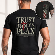 Trust Gods Plan Christian Bible Verse Cross American Flag Mens Graphic T Shirt Apparel - Rust Field Wear
