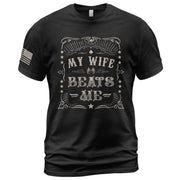 Funny Racing Flags Quote My Wife Beats Me Men Vintage Graphic Shirt Casual Novelty