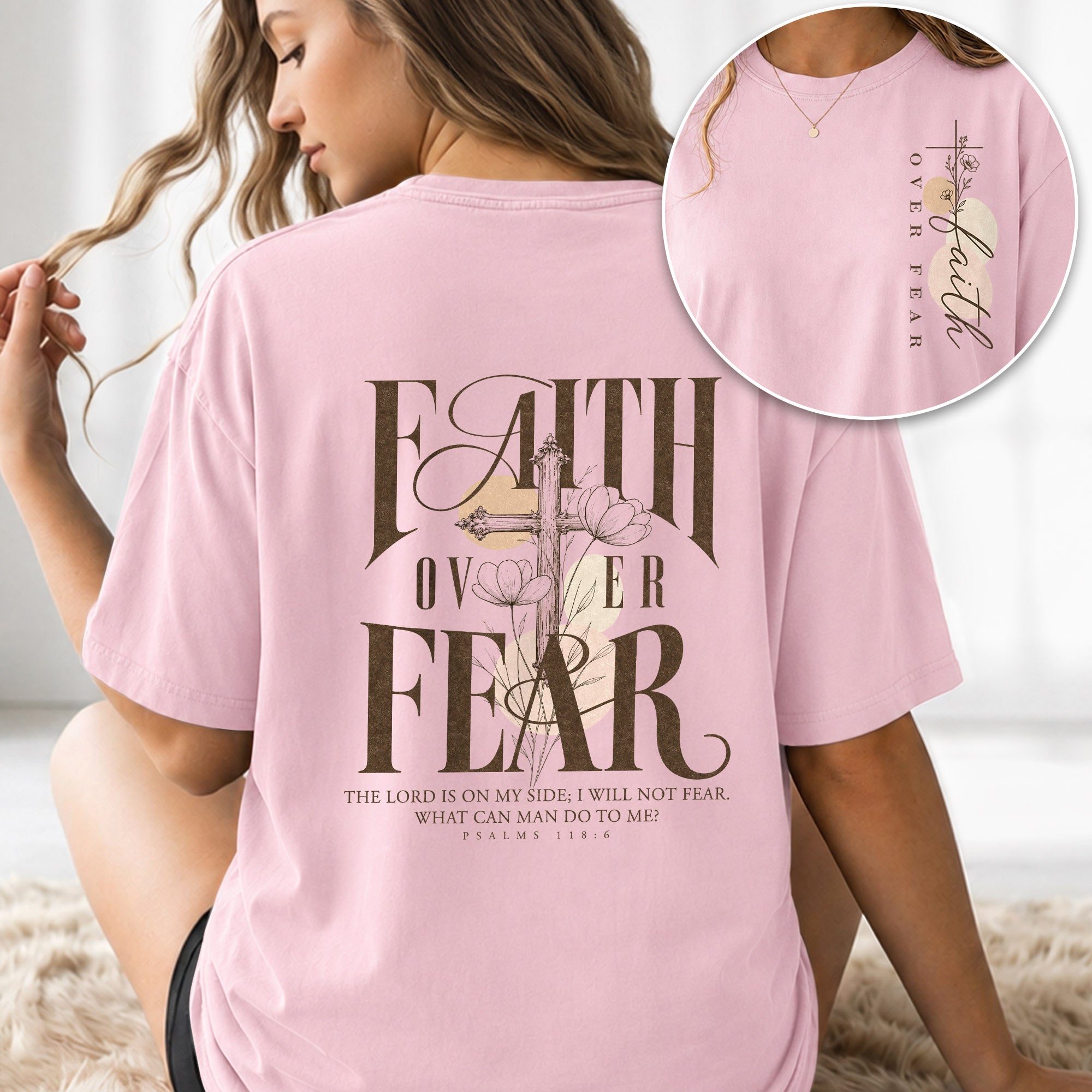 Faith Over Fear Shirt Christian Women Vintage Floral Cross Shirt Psalm 118 Bible Tee - Rust Field Wear