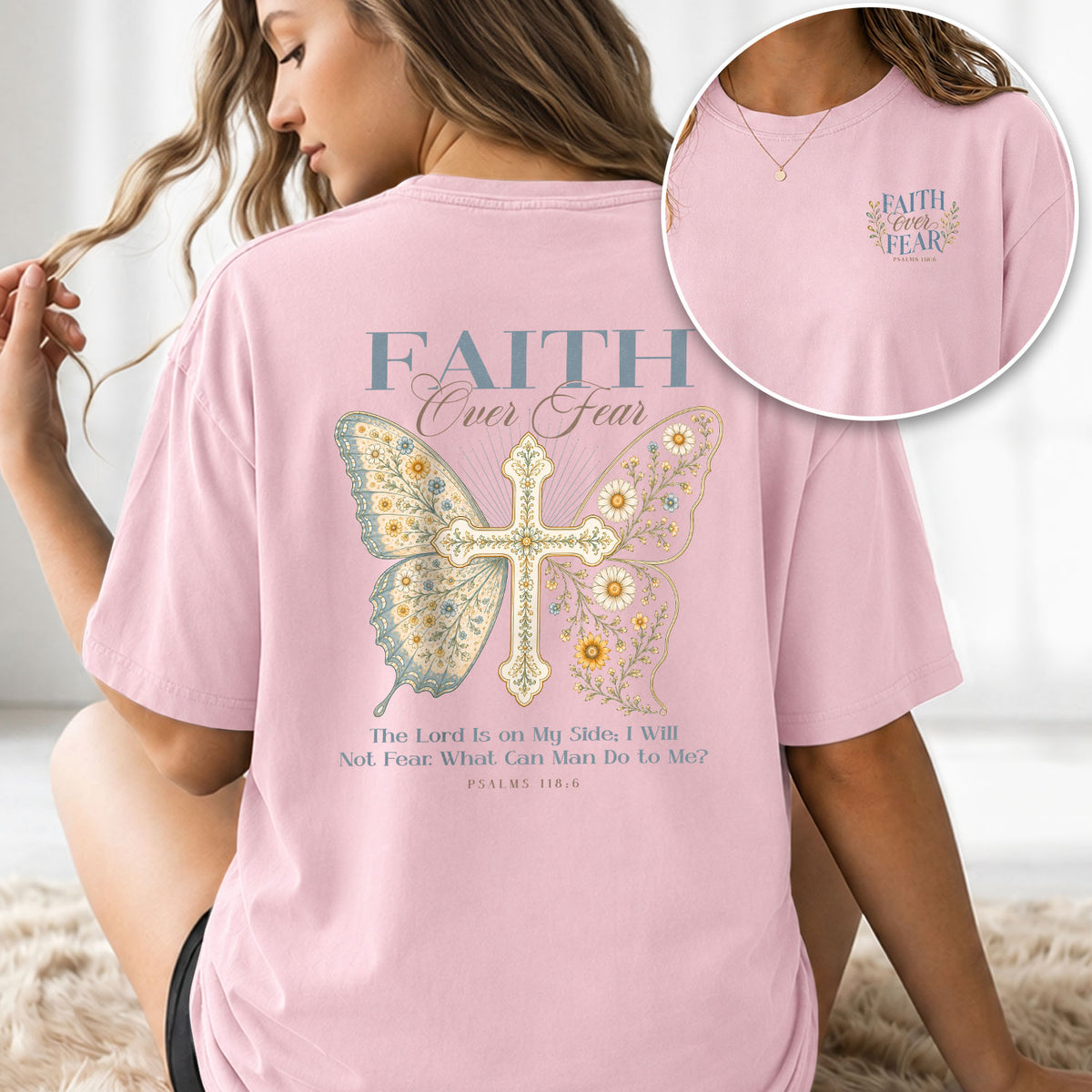 Devout Christian Faith Over Fear Butterfly Aesthetic Women Graphic Tee Vintage Cotton - Rust Field Wear