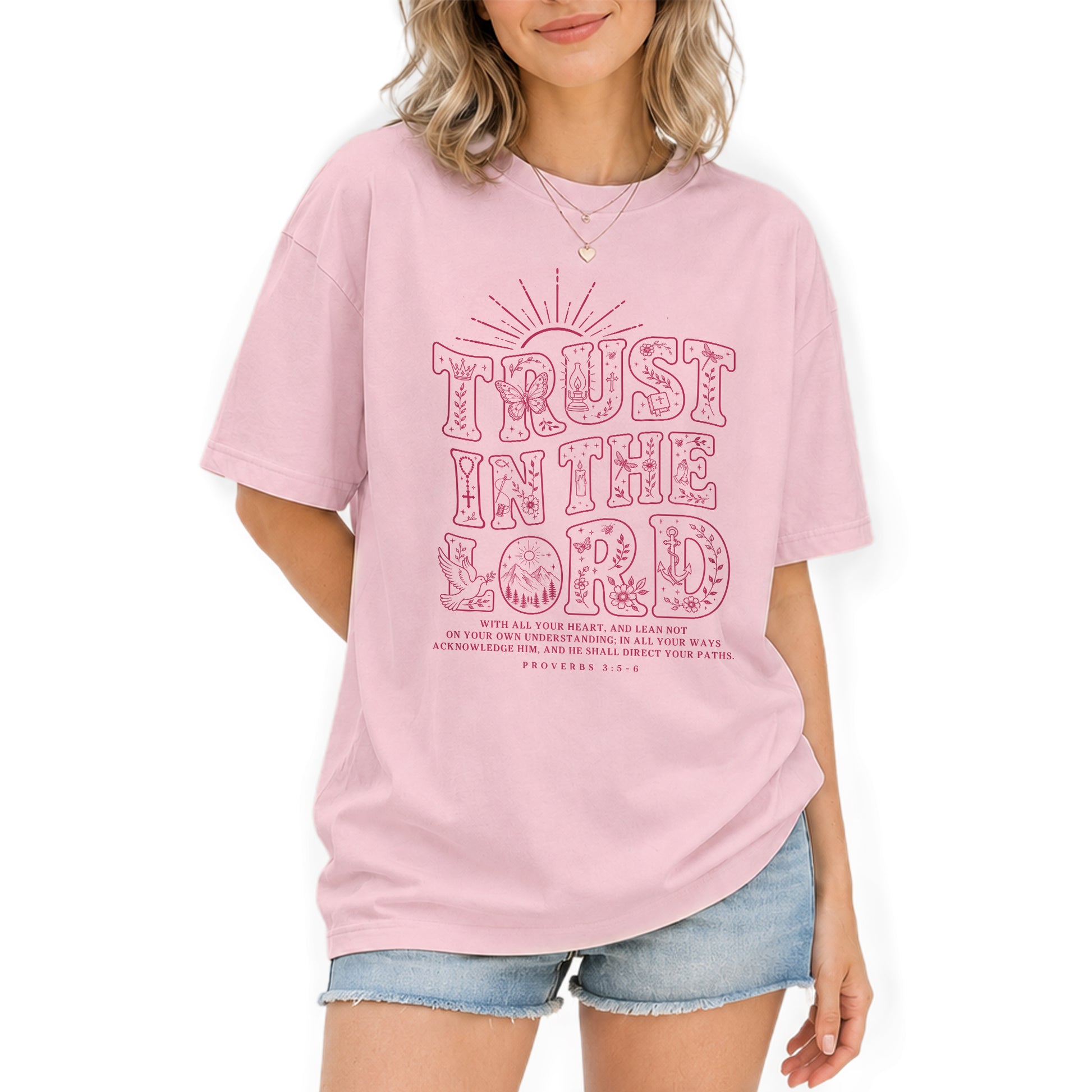 Trust In The Lord T-Shirt Christian Women Faith Shirt Aesthetic Doodle Bible Verse Tee - Rust Field Wear