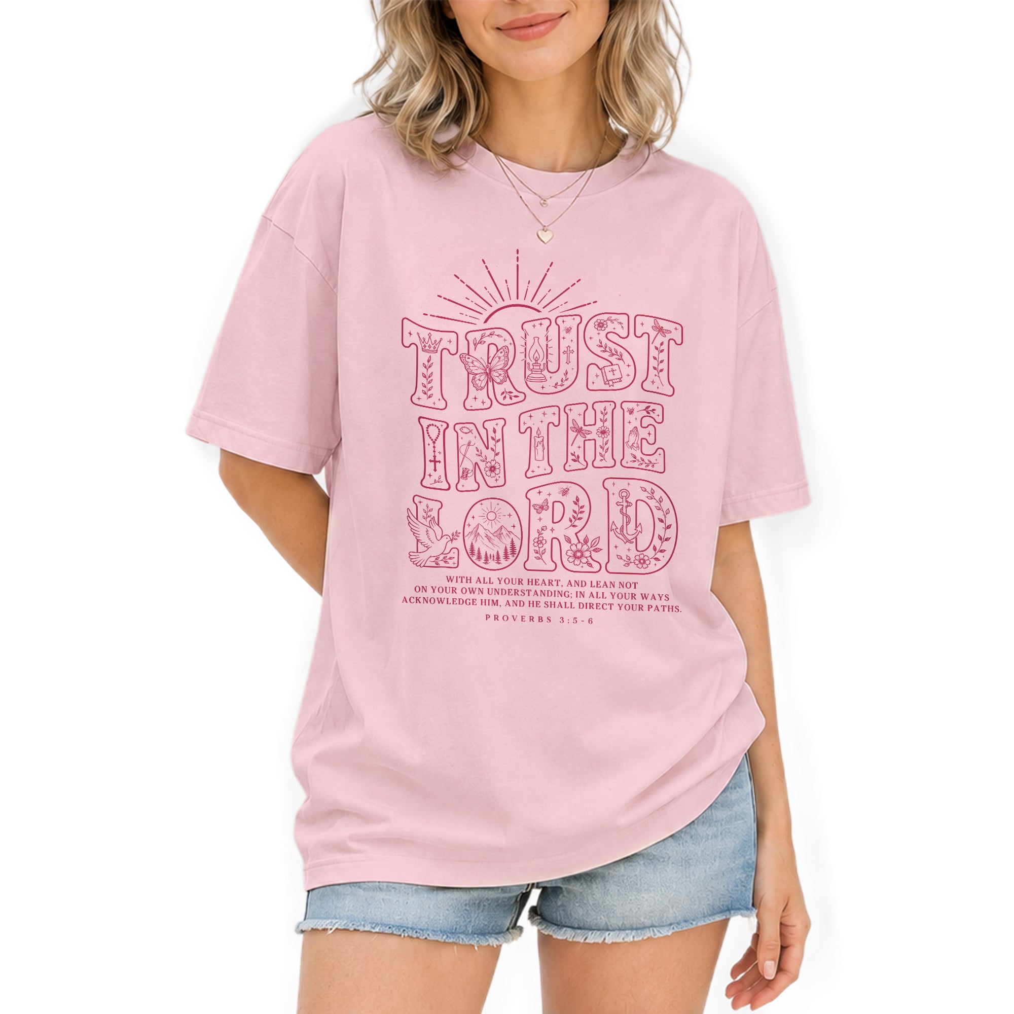 Trust In The Lord T-Shirt Christian Women Faith Shirt Aesthetic Doodle Bible Verse Tee - Rust Field Wear