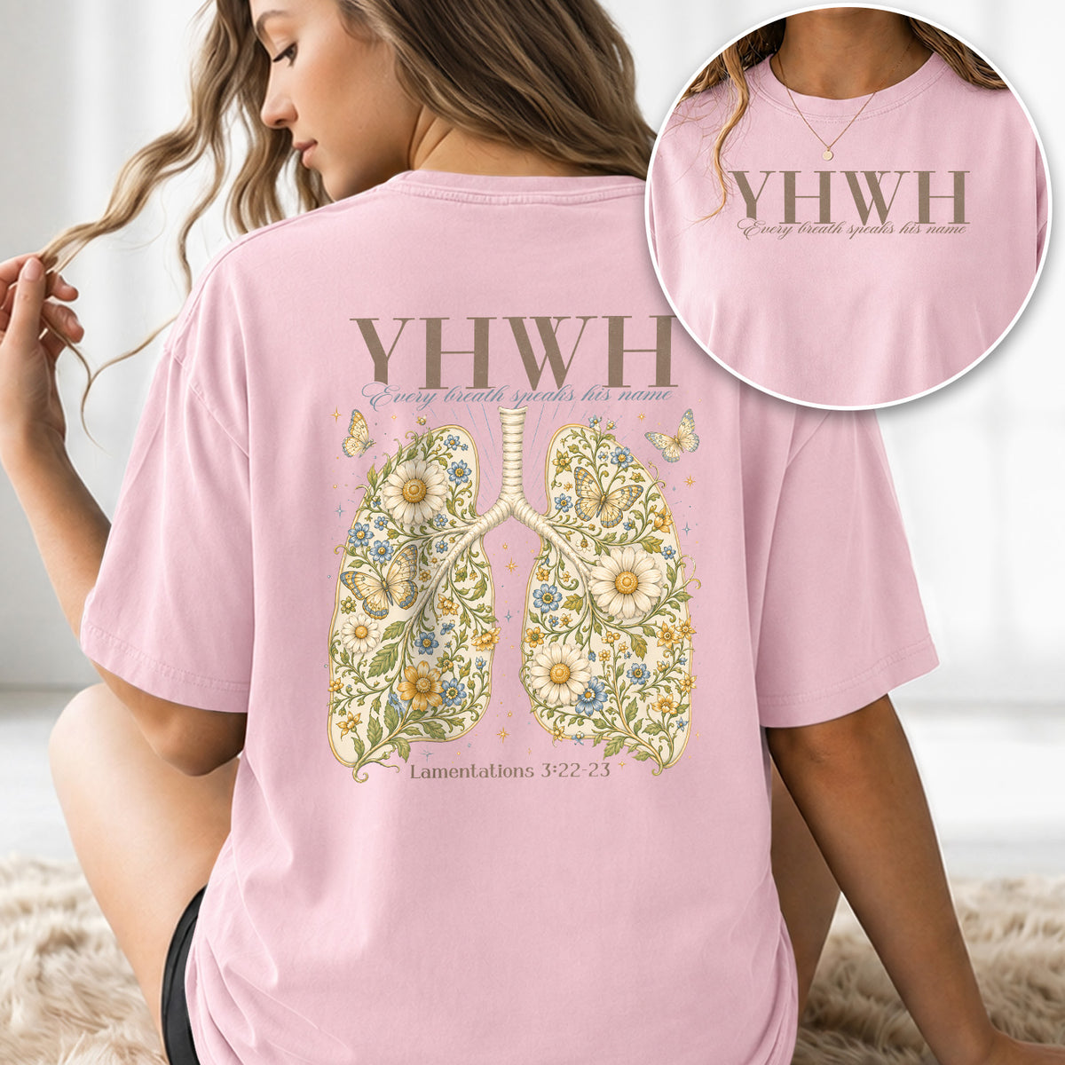 Faithful Christian YHWH Lungs Floral Aesthetic Women Graphic Tee Shirt Vintage Cotton - Rust Field Wear