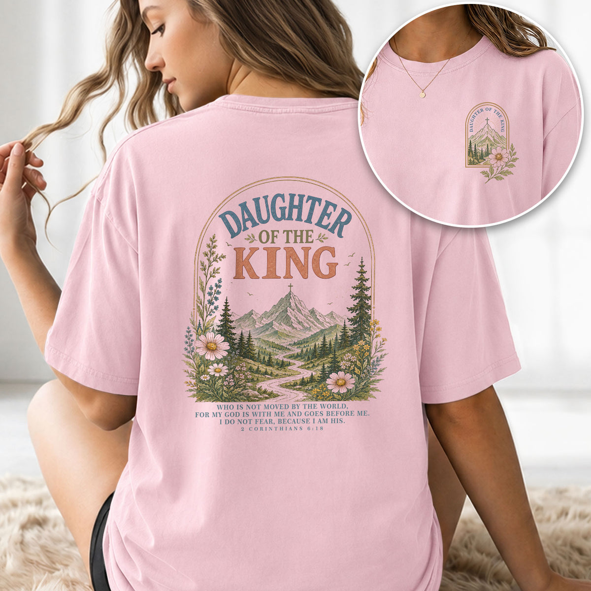 Inspirational Christian Daughter King Mountain Aesthetic Women Graphic Tee Shirt Vintage - Rust Field Wear