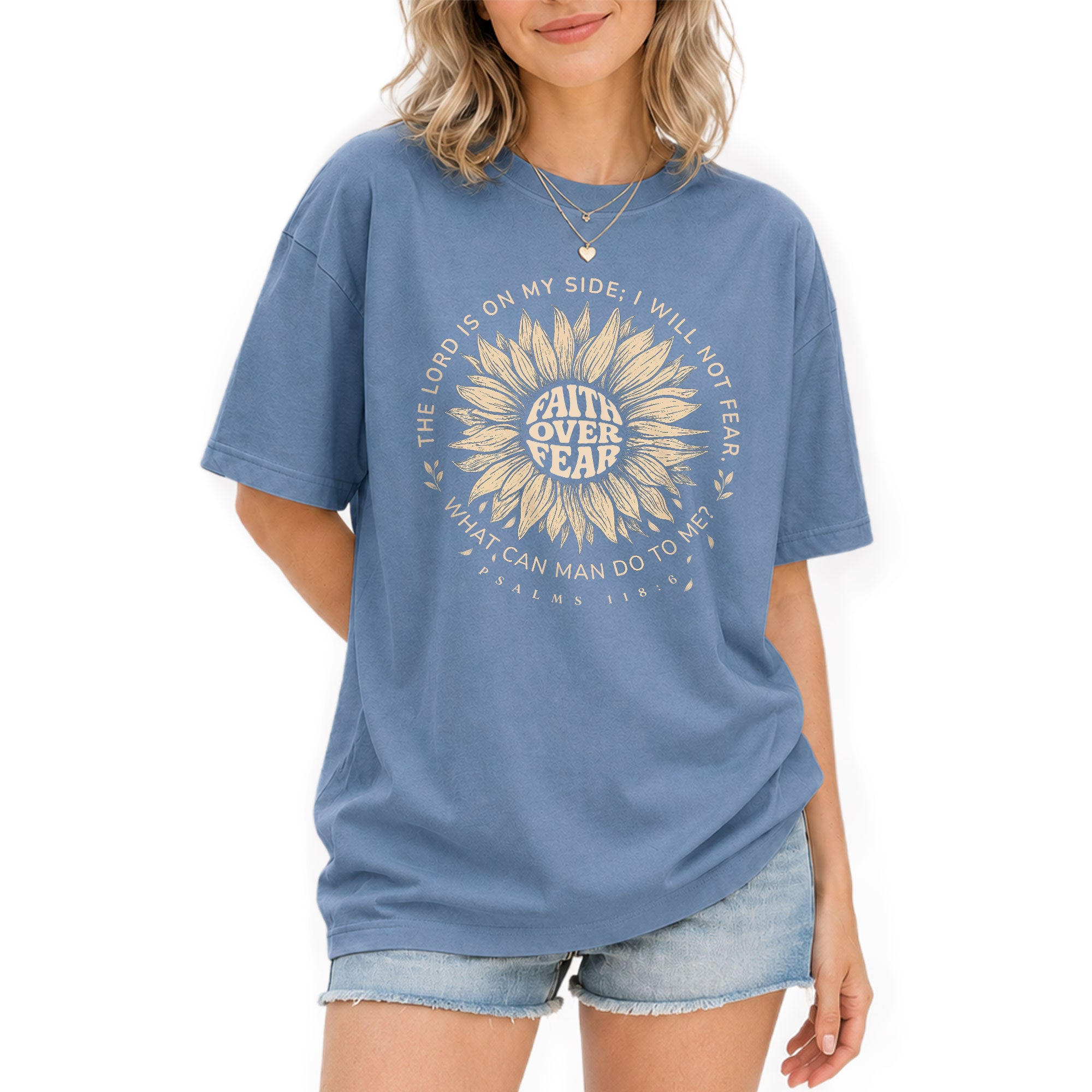Faith Over Fear Sunflower Christian Women Shirt Inspirational Psalm Scripture Graphic Tee - Rust Field Wear