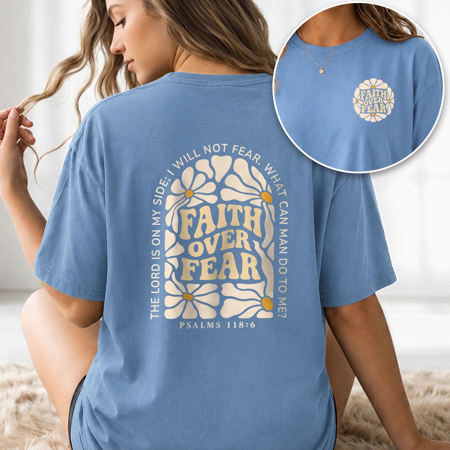 Faith Over Fear Christian Women Shirt Floral Bible Verse Graphic Religious Faith Tee - Rust Field Wear