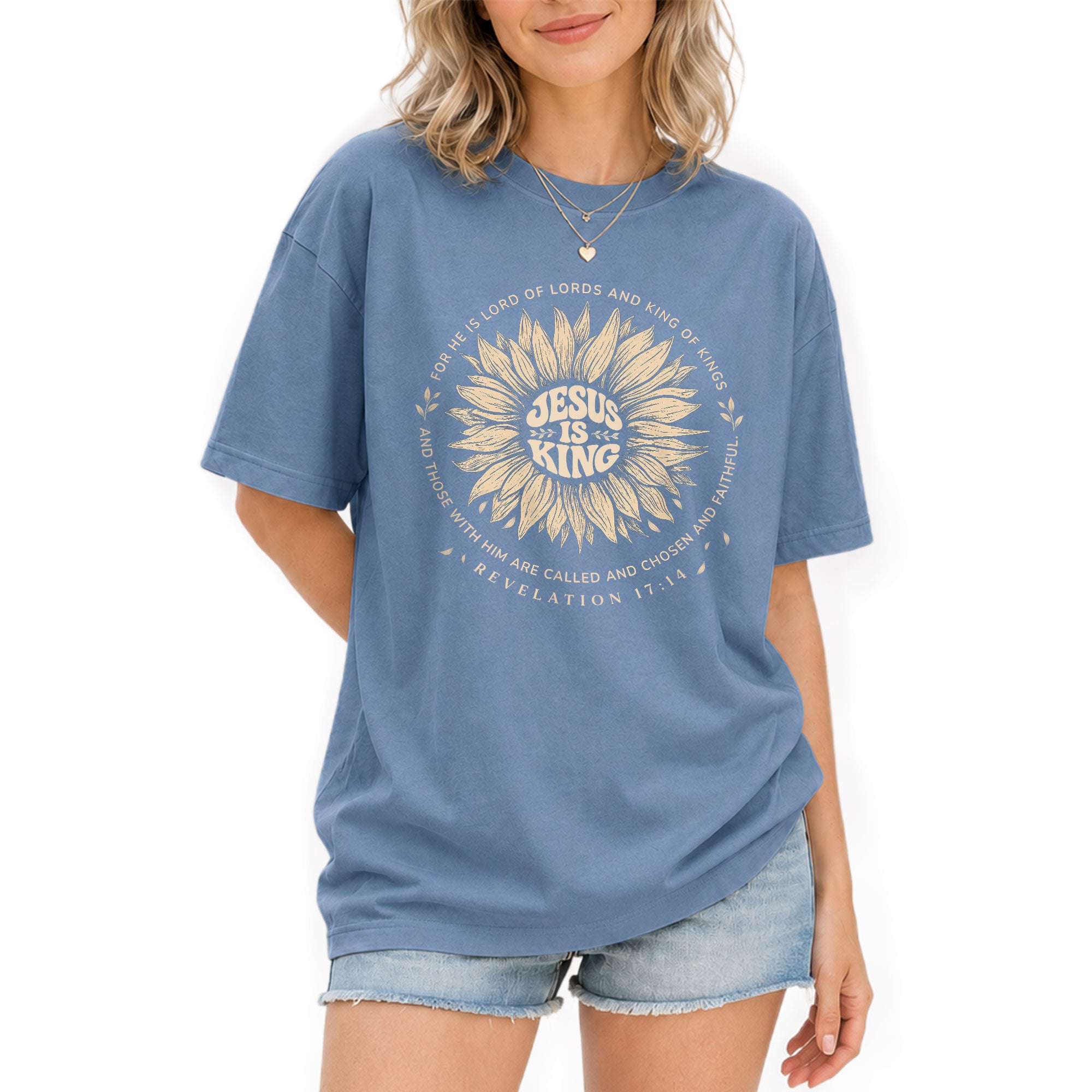 Jesus Is King Sunflower Floral Circle Revelation 17 14 Graphic Christian T Shirt Women - Rust Field Wear