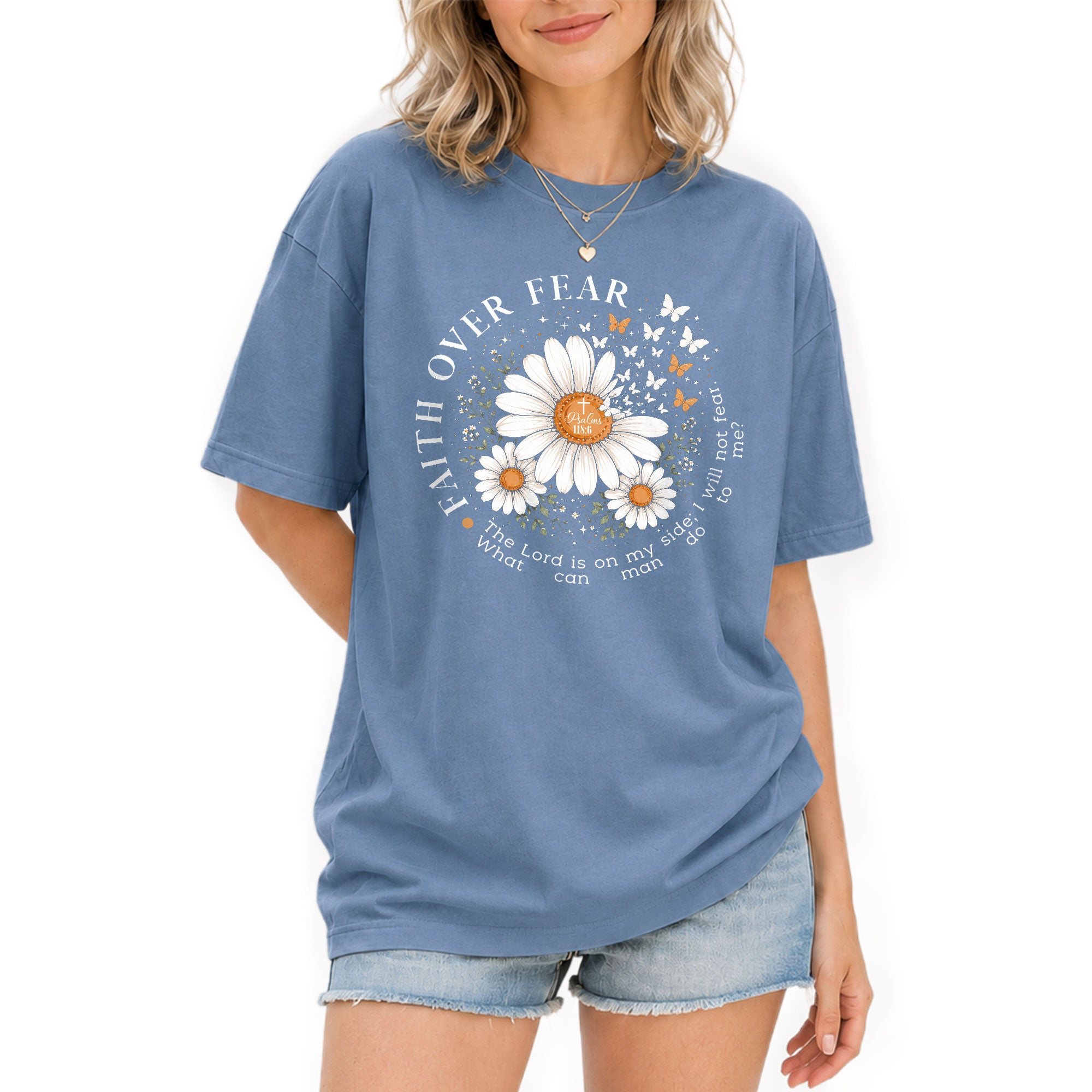 Faith Over Fear Shirt Women Christian Daisy T-Shirt Religious Faith Bible Verse Graphic