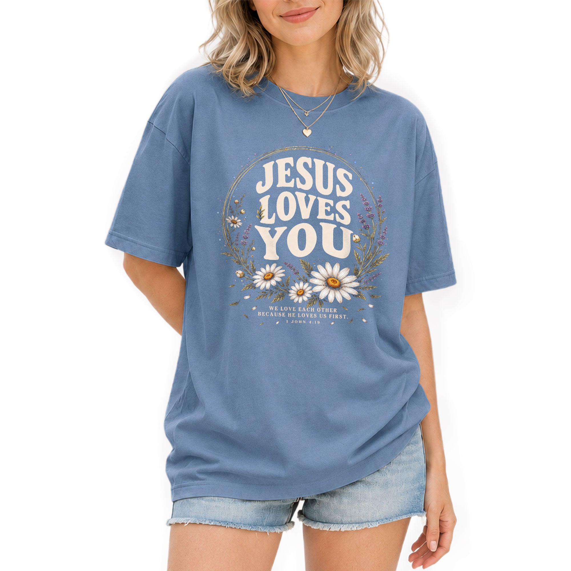 Jesus Loves You Shirt Christian Women Floral Faith T-Shirt 1 John 4:19 Daisy Tee - Rust Field Wear