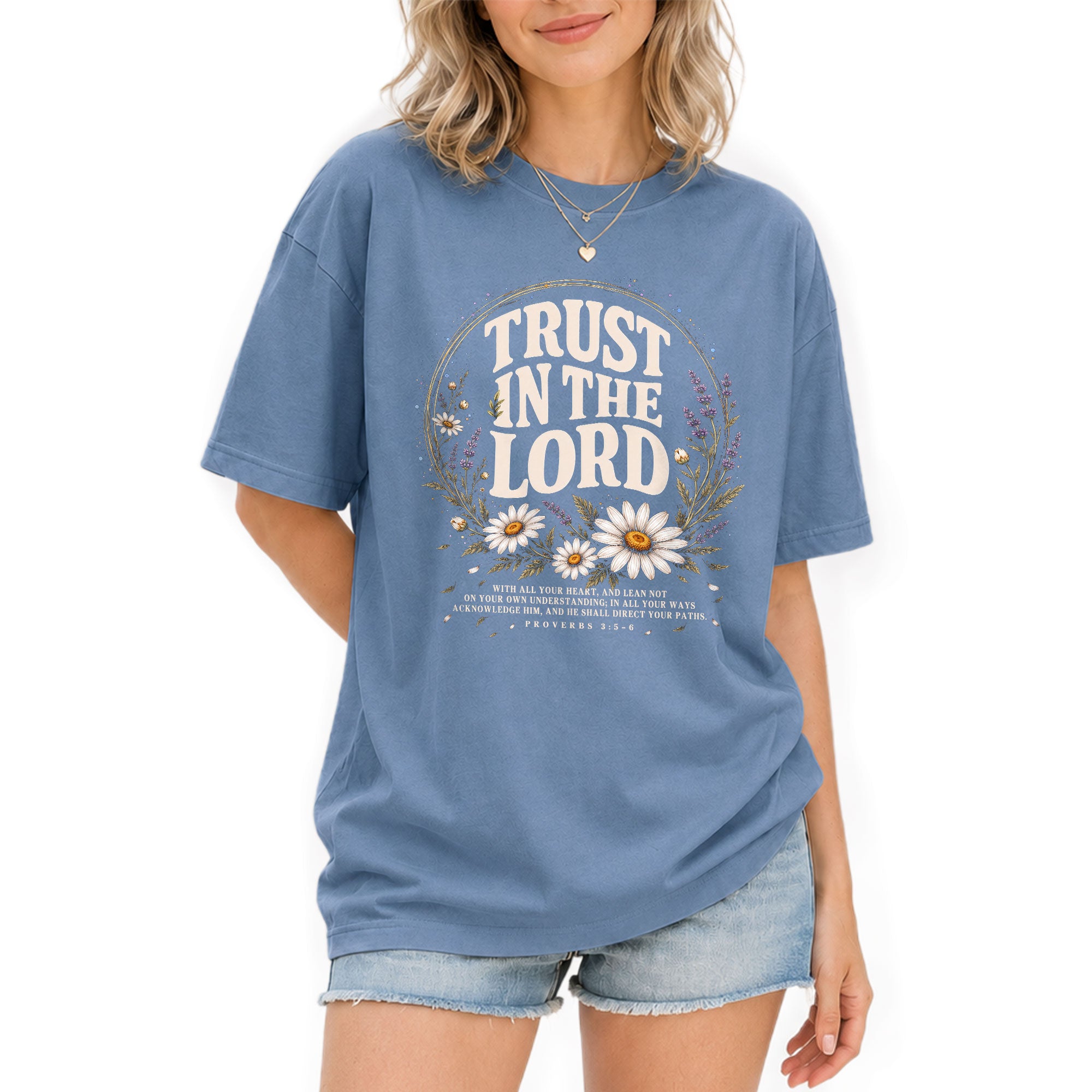 Trust In The Lord T-Shirt Christian Women Faith Shirt Floral Bible Verse Daisy Graphic - Rust Field Wear