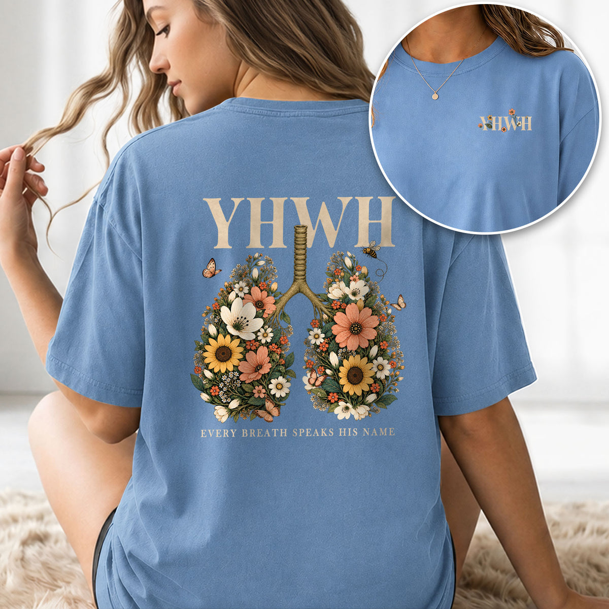 Holy Christian YHWH Floral Lungs Aesthetic Women Graphic Tee Shirt Vintage Cotton - Rust Field Wear