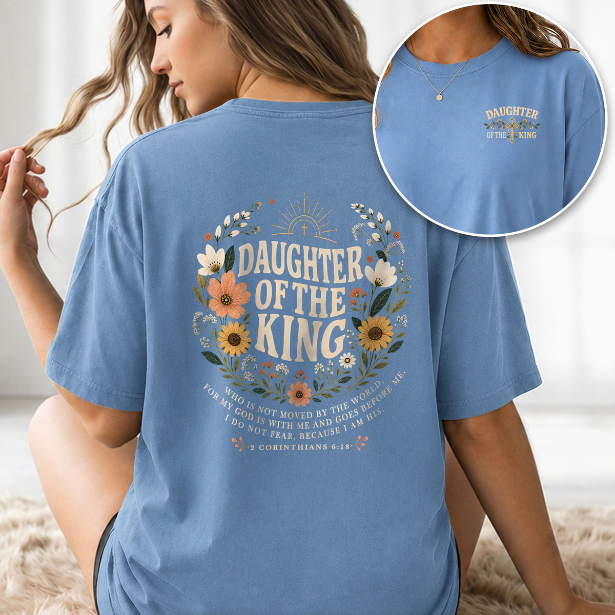 Pious Christian Daughter King Floral Aesthetic Women Graphic Tee Shirt Vintage Cotton - Rust Field Wear