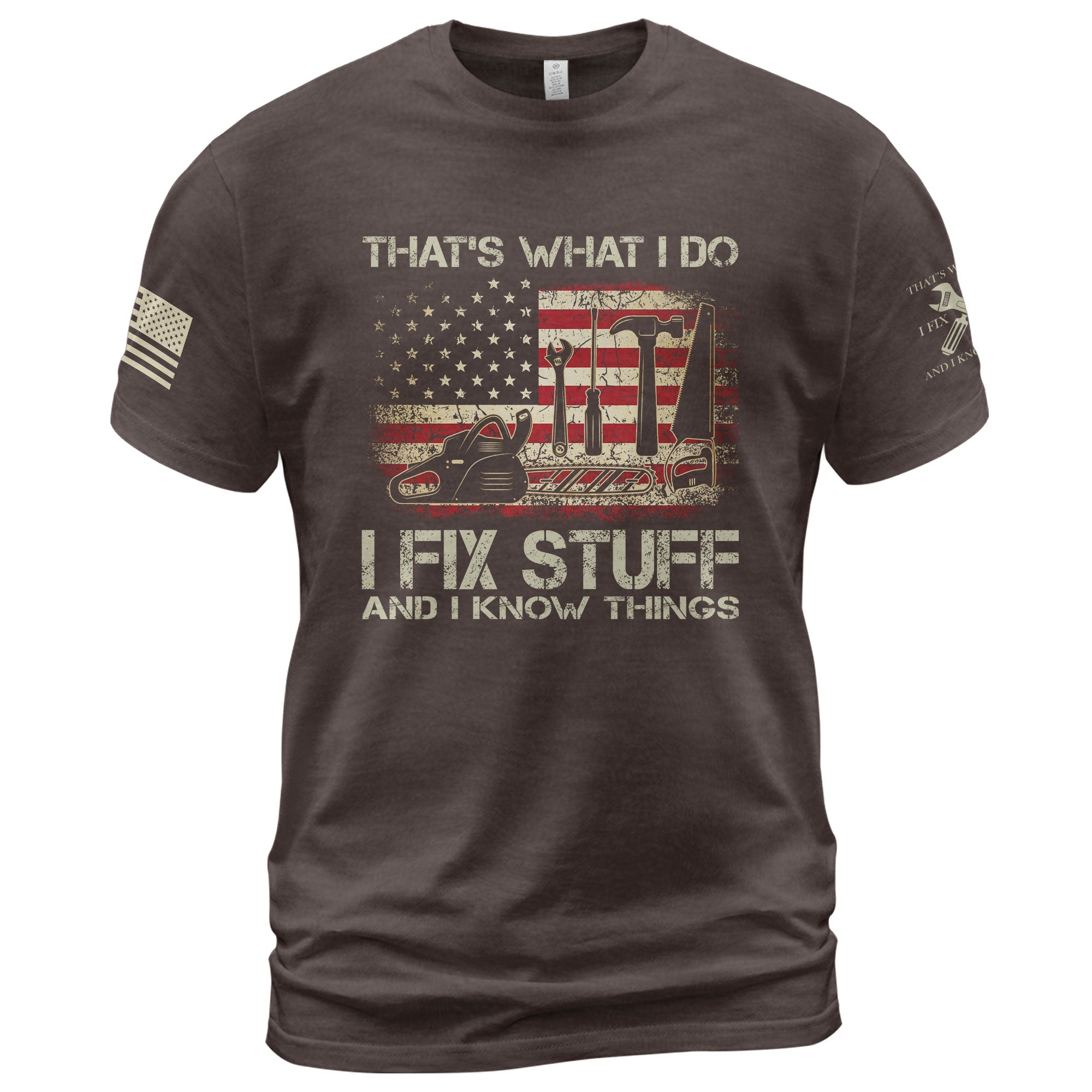 I Fix Stuff And I Know Things Funny American Flag Men Graphic Shirt Casual Novelty