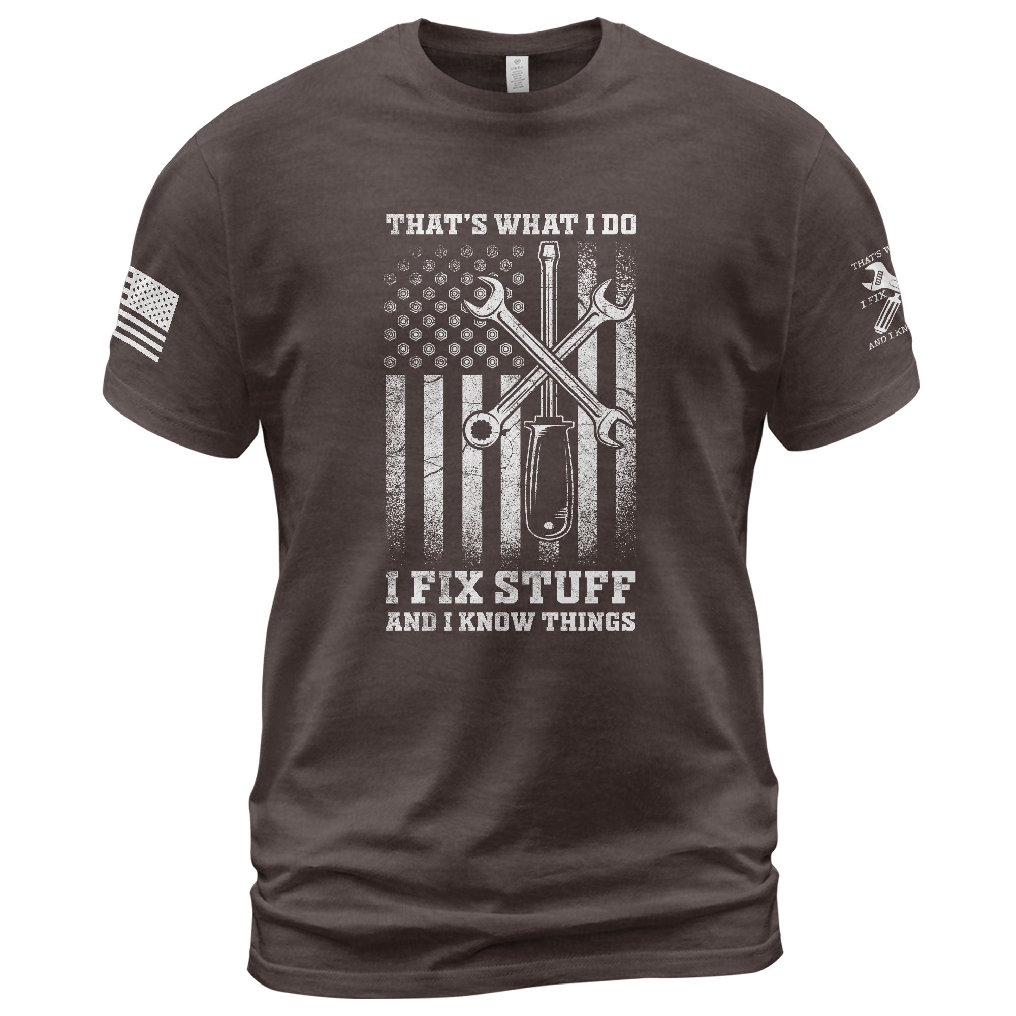 Men Screwdriver Wrench Graphic T-Shirt I Fix Stuff And I Know Things Flag Tee
